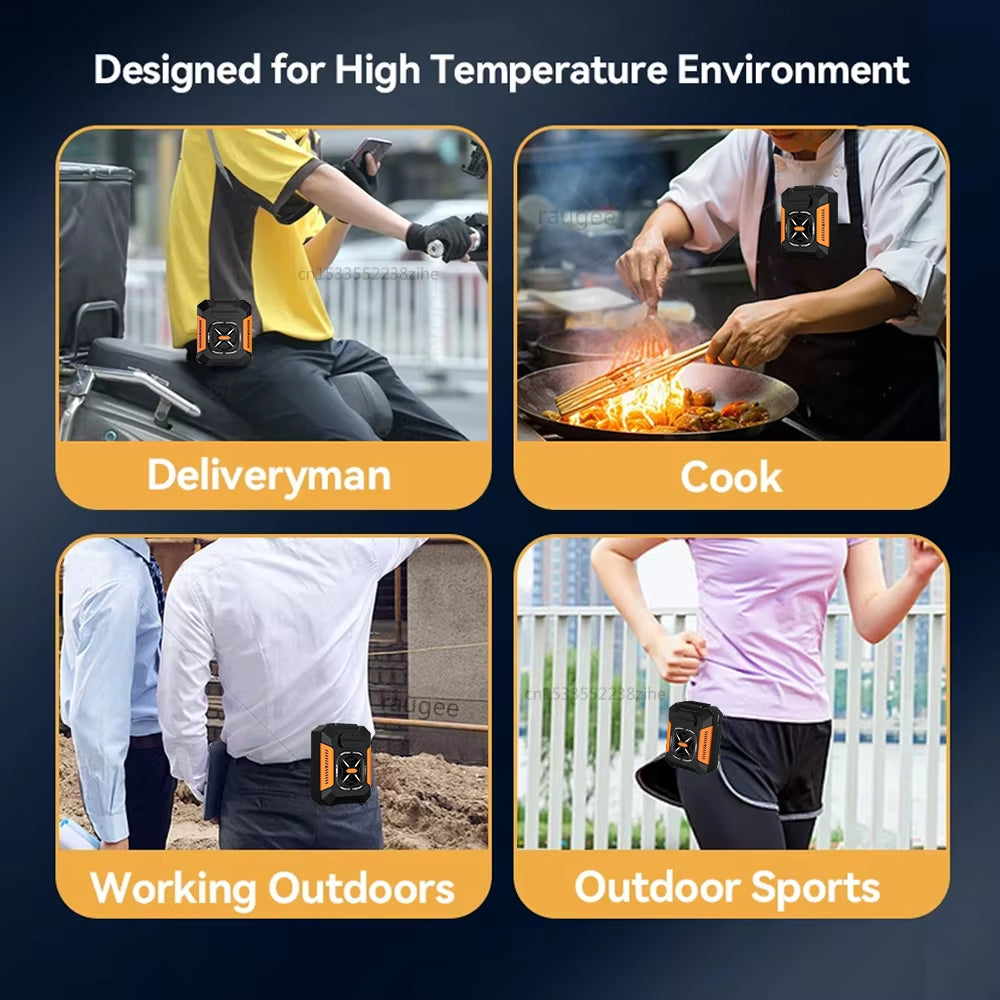 Portable Waist Fan USB Rechargeable Portable Fan Mini Air Cooler Outdoor Working Camping Waisted Clip Fan Power Bank LED Light