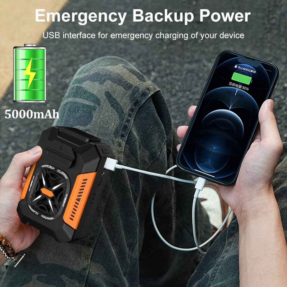 Portable Waist Fan USB Rechargeable Portable Fan Mini Air Cooler Outdoor Working Camping Waisted Clip Fan Power Bank LED Light