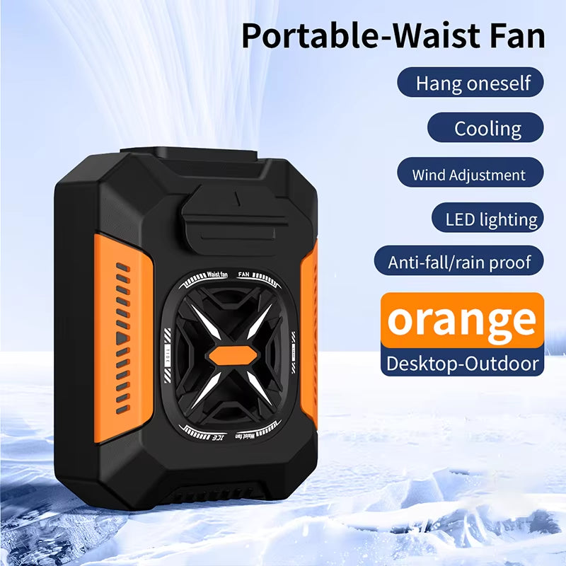 Portable Waist Fan USB Rechargeable Portable Fan Mini Air Cooler Outdoor Working Camping Waisted Clip Fan Power Bank LED Light