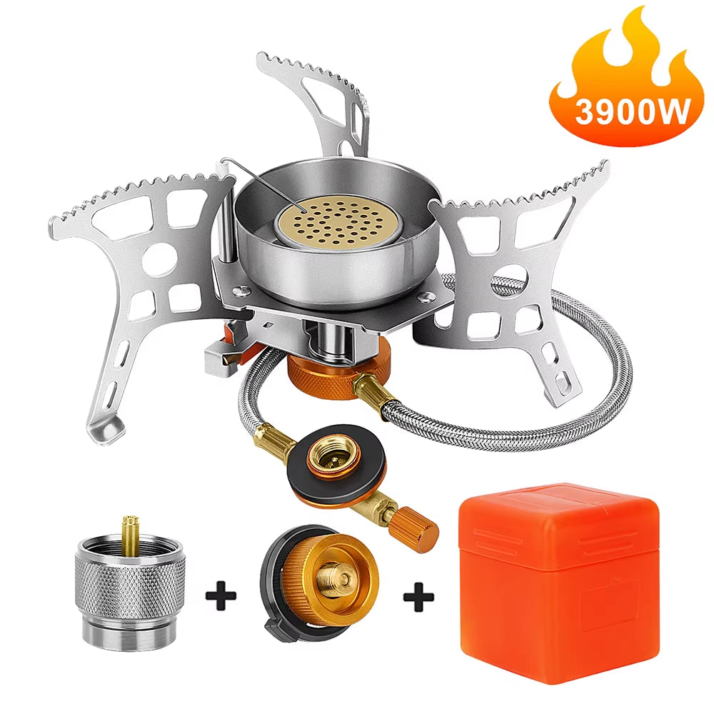3900W Outdoor Windproof Gas Stove Camping Gas Mini Burner Folding Split Electronic Stove Hiking Travel Self-Driving Equipment