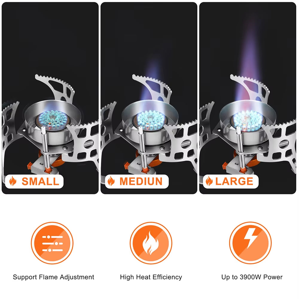 3900W Outdoor Windproof Gas Stove Camping Gas Mini Burner Folding Split Electronic Stove Hiking Travel Self-Driving Equipment