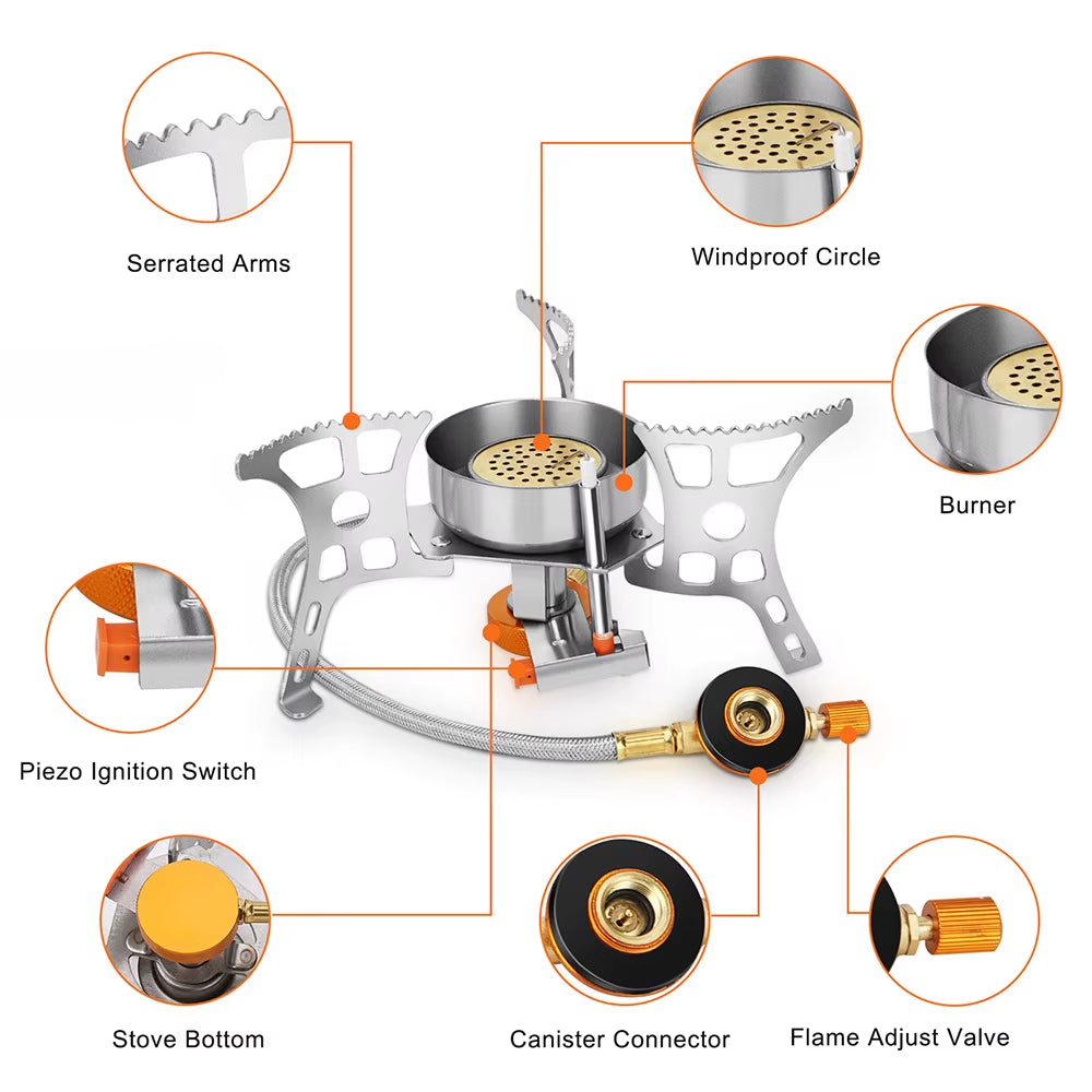 3900W Outdoor Windproof Gas Stove Camping Gas Mini Burner Folding Split Electronic Stove Hiking Travel Self-Driving Equipment