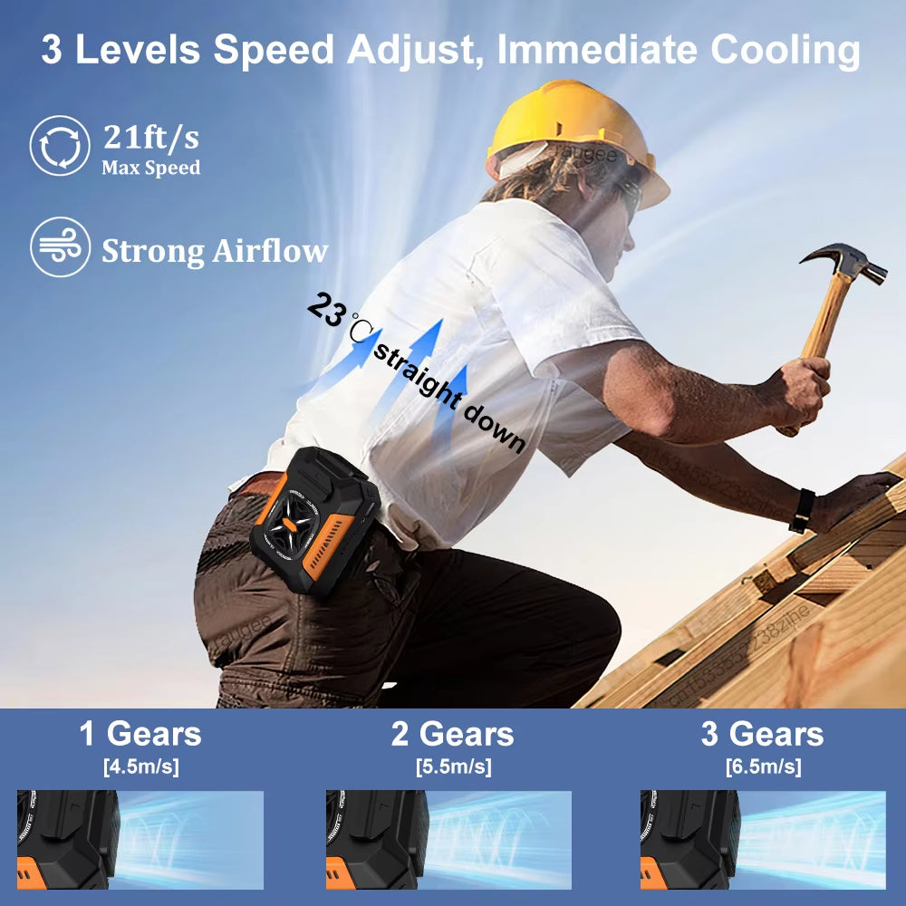 Portable Waist Fan USB Rechargeable Portable Fan Mini Air Cooler Outdoor Working Camping Waisted Clip Fan Power Bank LED Light